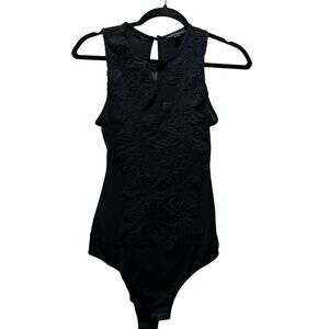 Haute Monde Black Eyelet Lace Embroidered Sleeveless Tank Top Bodysuit Size M